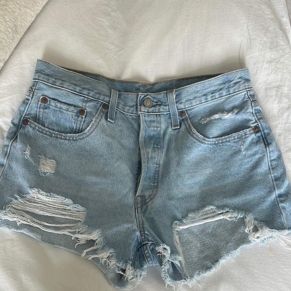 Levi's Blue Distressed Jean Shorts